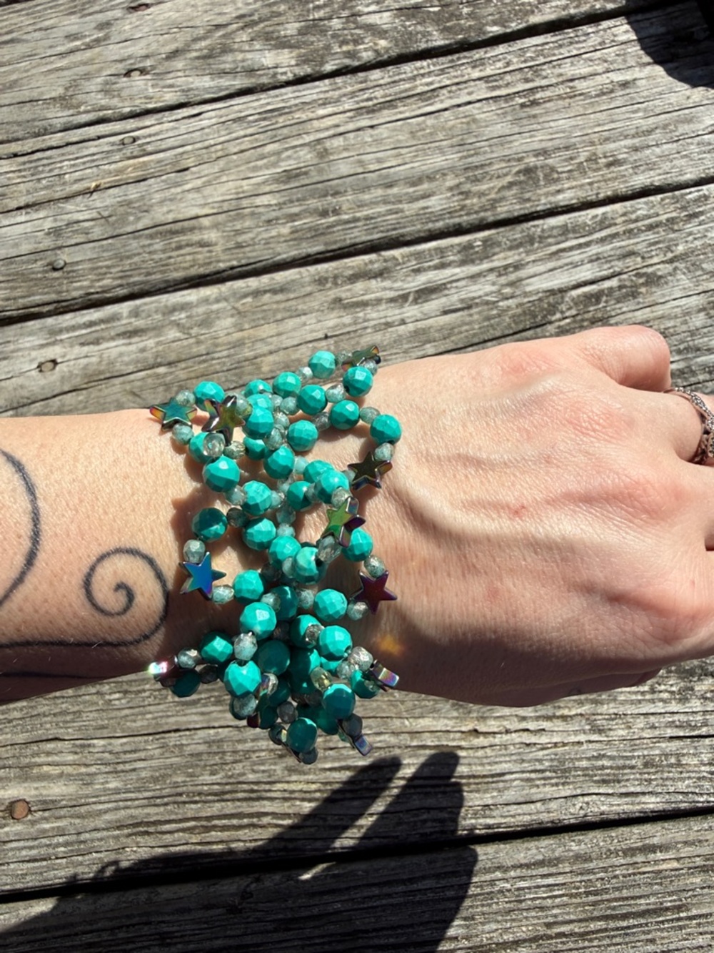 Turquoise Beaded Multi-Strand Stretch Bracelet